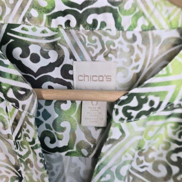 Chicos Top Womens 0 US Small Green Printed Popover Blouse 3/4 Sleeve Ladies - Picture 6 of 7